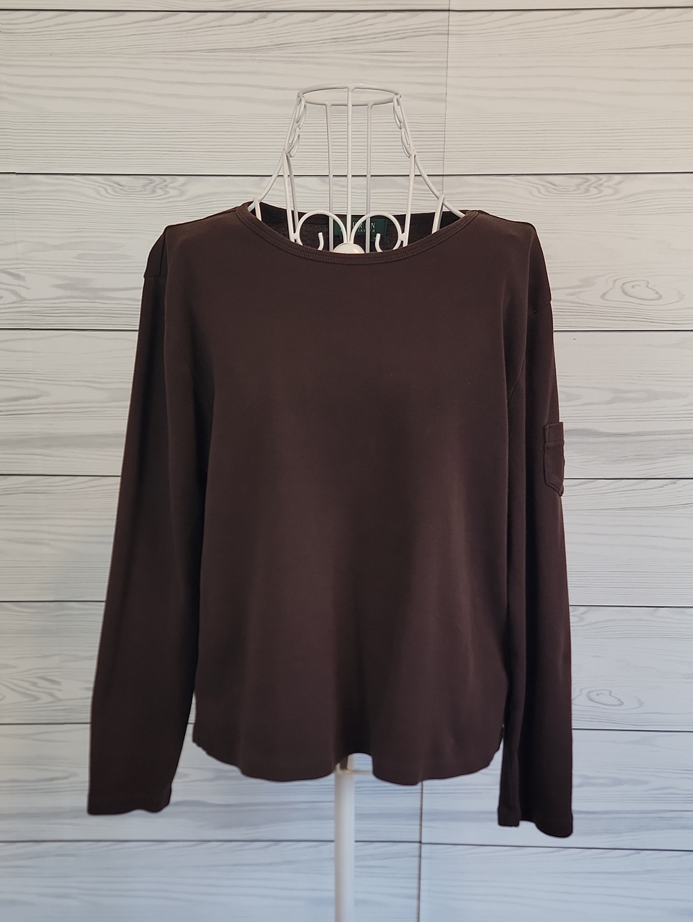 Ralph Lauren Women's Scoop Neck Crewneck Top - Dark Brown Size L